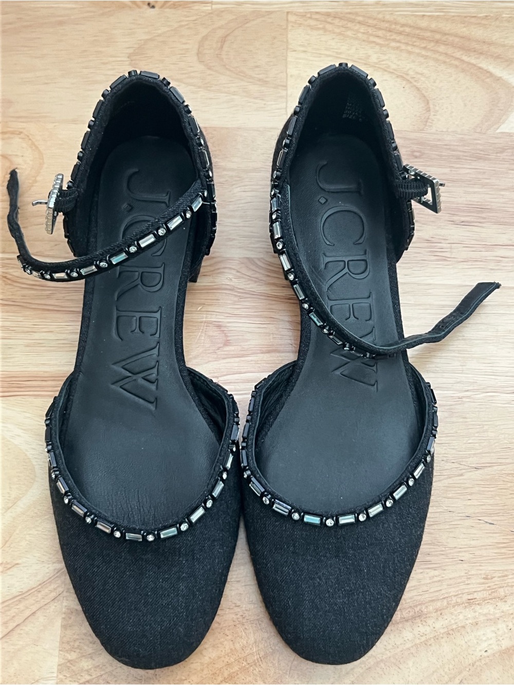 NWT J. Crew Teagan Crystal-Trim Ankle-Strap Flats